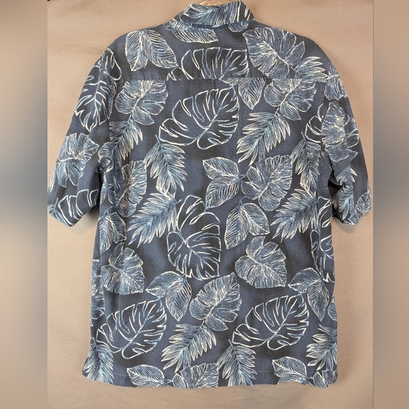 Caribbean Medium Silk/Cotton Blend Button Down Shirt Hawaiian Navy/White - Picture 2 of 9